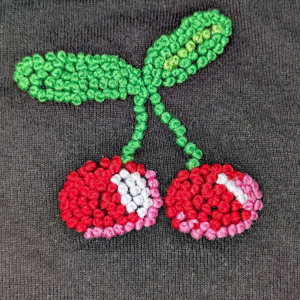 Quacker Factory Cherry Embroidered Top with Rhinestone buttons - Picture 2 of 4